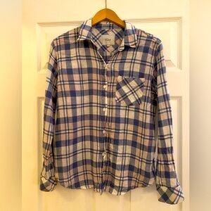 WOMEN’s RAILS COTTON/LINEN WHITE BLUE PLAID BUTTON DOWN SHIRT MEDIUM